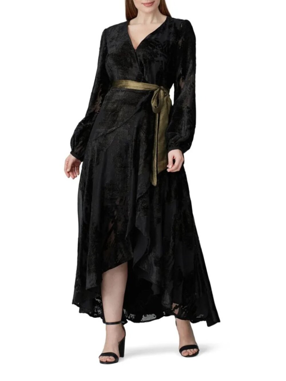 HUTCH Celine Gown Elegant Black Burnout Velvet Maxi Wrap Dress Party Wedding S - Picture 2 of 11